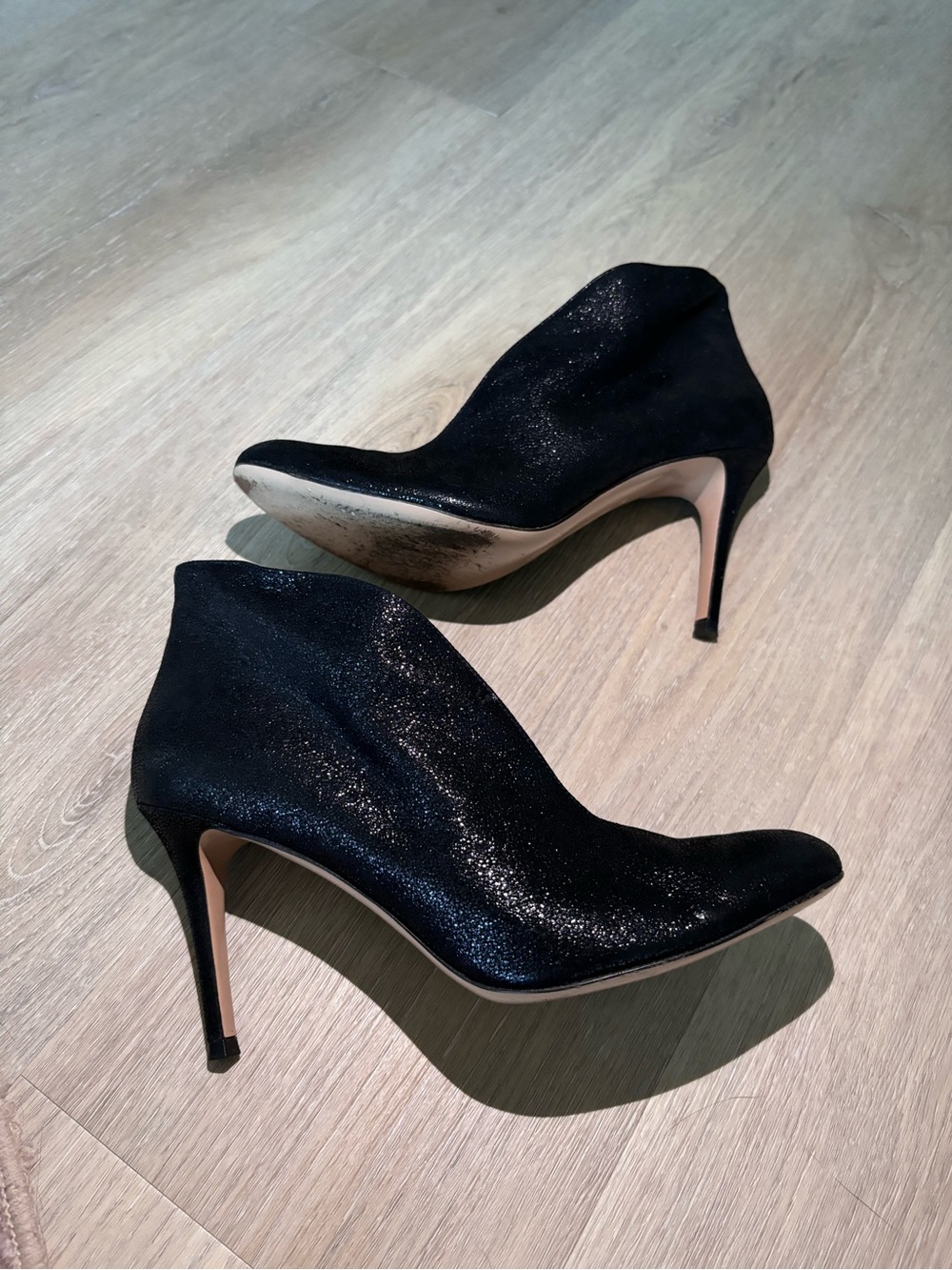 Gianvito Rossi black glitter metallic leather stiletto pumps